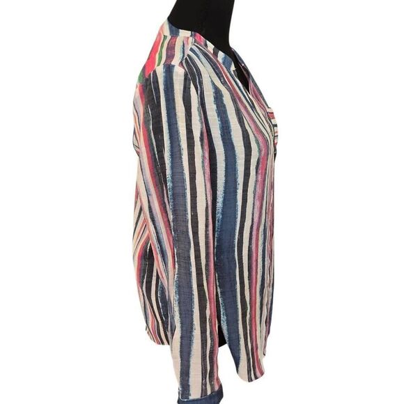 Juniper + Lime Womens Striped Button Front Long Sleeve Blouse Multicolor Small - Picture 3 of 11
